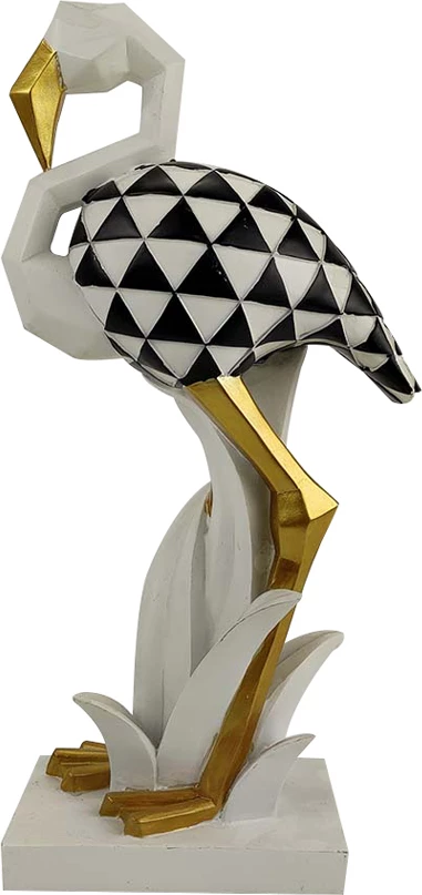 Dekor flamingo LUCIEN, polirezine, bardhë, zi, ari, 19x11x37cm