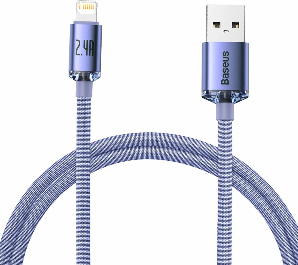 Kabllo karikimi dhe të dhënash Baseus Crystal Shine Series, USB-A në Lightning, 1.2m, 2.4A, vjollcë