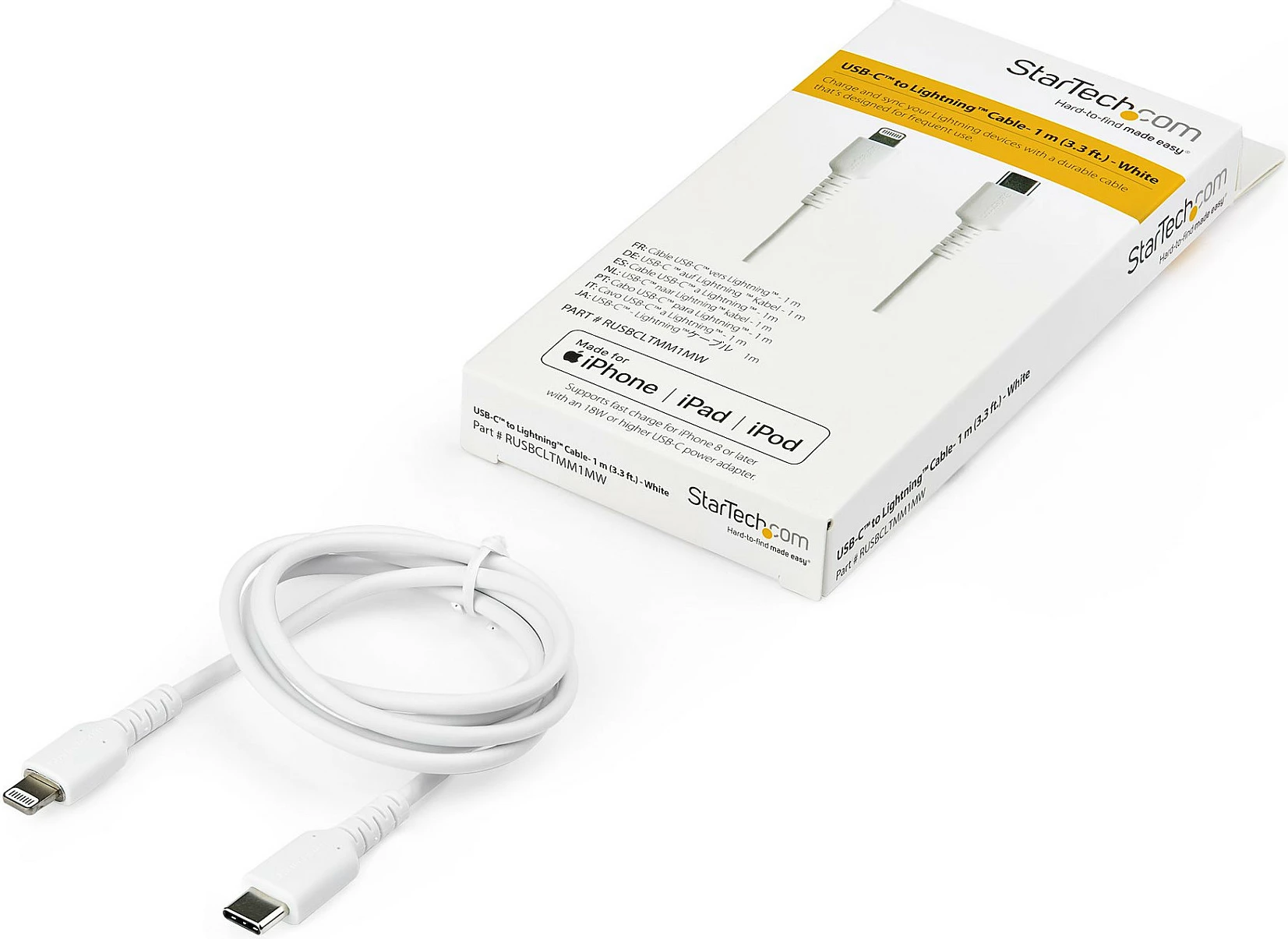 Kabllo USB-C në Lightning StarTech RUSBCLTMM1MW, 1m, MFi Certified, e bardhë