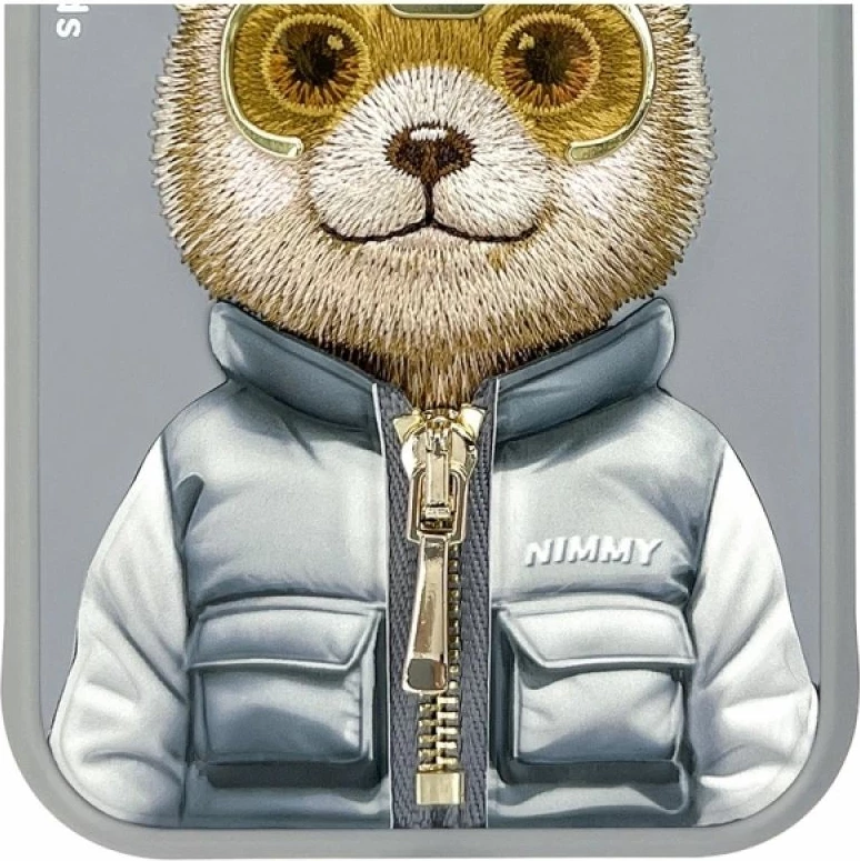 Kuti për iPhone 15 Nimmy Cool&Cute 2.0 Bear, gri