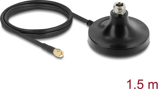 Bazë antene magnetike DeLOCK ULA100, N jack në SMA plug, 1.5 m, IP67, e zezë