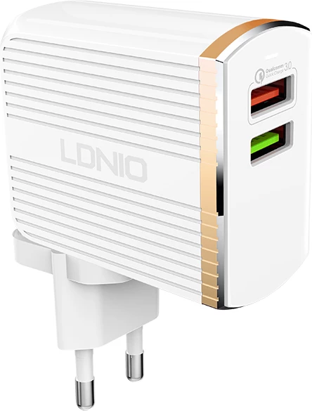 Adapter karikimi LDNIO A2502Q 30W 220V, 2x USB (1x QC 3.0 + 1x 2.4A), me kabllo Lightning, i bardhë