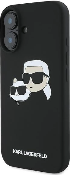Mbështjellës Karl Lagerfeld Silicone Double Heads Print MagSafe për iPhone 16 Plus, i zi