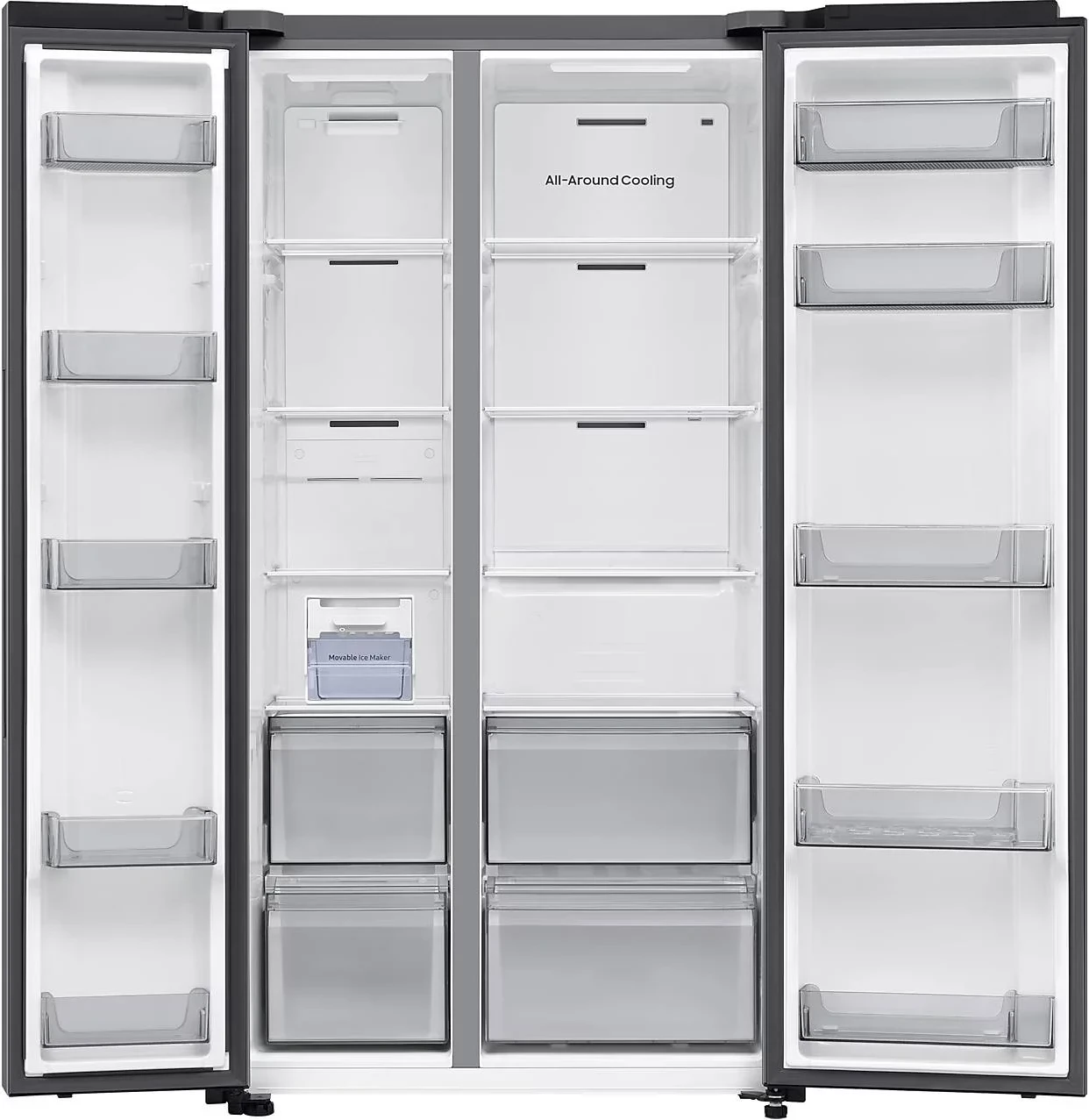 Frigorifer side-by-side Samsung RS70F65QDTEO 659L AI Twin Cooling Plus SpaceMax shpërndarës ujë/akull Wi‑Fi klasa D, argjendtë mat