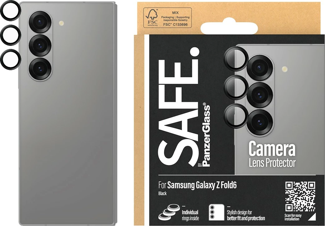 Mbrojtës lente PanzerGlass për Samsung Galaxy Z Fold 6, xham i temperuar, i zi