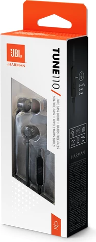 Kufje in-ear JBL Tune 110 (JBLT110BLK), me mikrofon, 3.5 mm, kabllo e sheshtë, të zeza