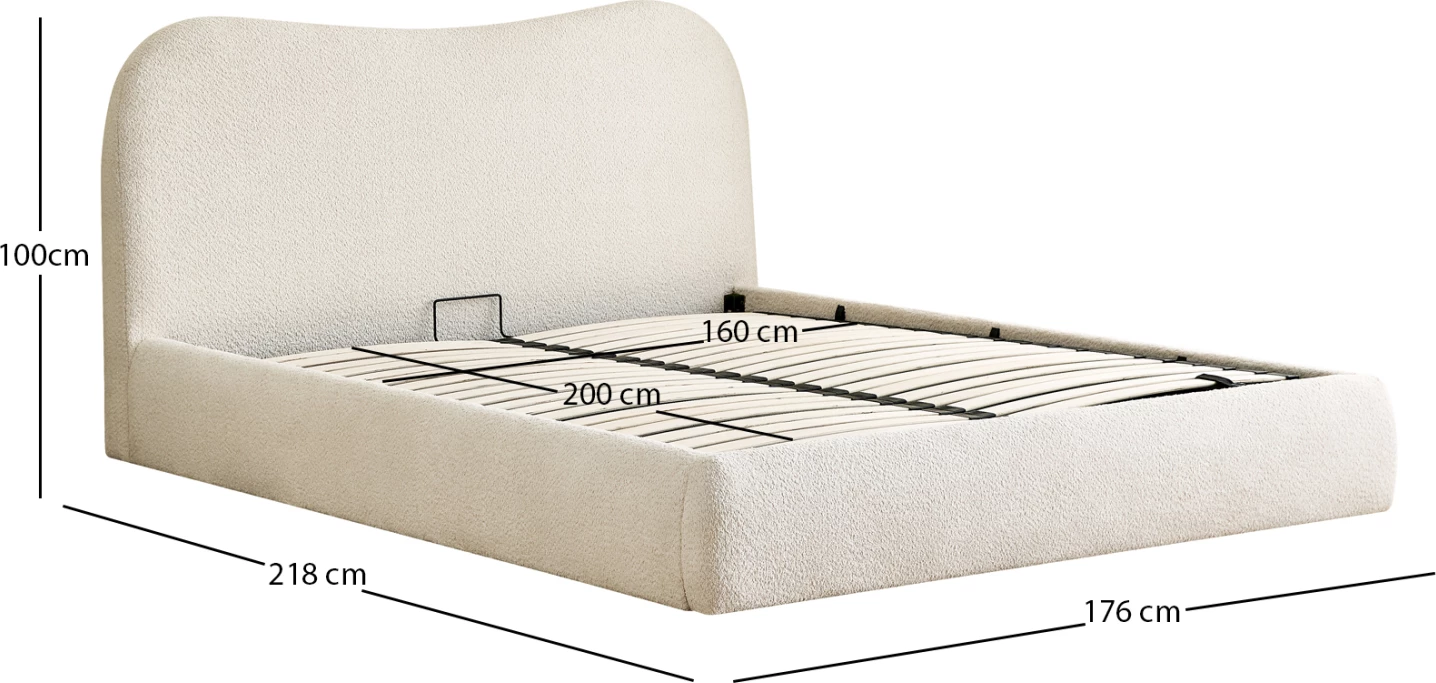 Krevat dopio ROYA, stof i bezhë, me hapësirë për depo, 160x200cm