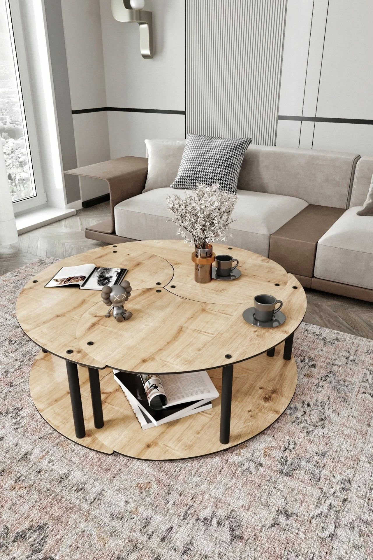 Set tavolinash kafeje Hanah Home, Yin Yang, 3 copë, ngjyrë lisi