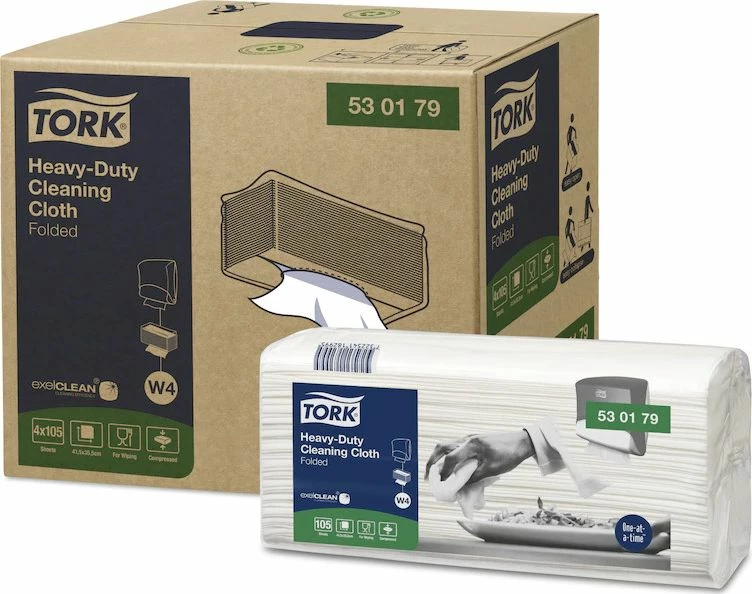 Lecka pastrimi industriale nonwoven Tork 530179, W4 Top Pack, 105 copë, e bardhë