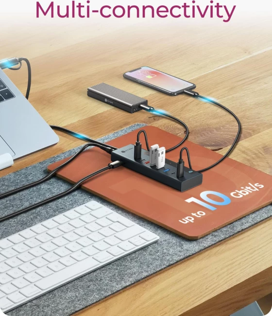 Hub USB-C/A ICYBOX IB-HUB1743-CPD 9-në-1, 10 Gbit/s, Power Delivery deri 100 W, alumin, kaltër