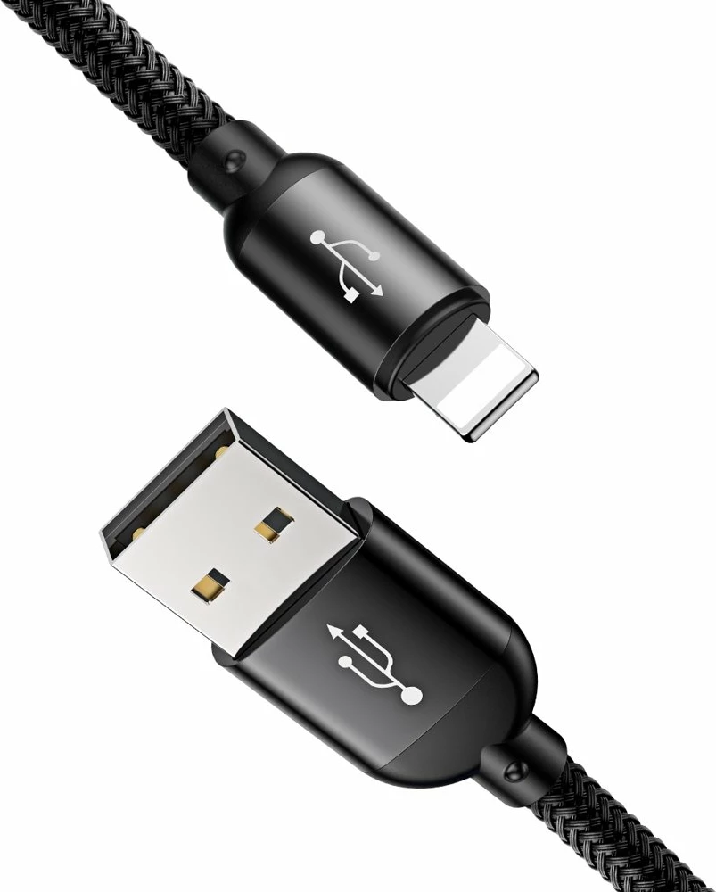 Kabllo 3-në-1 Baseus Three Primary Colors CAMLT-BSY01, 1.2m, USB-A në micro USB/Lightning/USB-C, e zezë/kuqe/kaltër