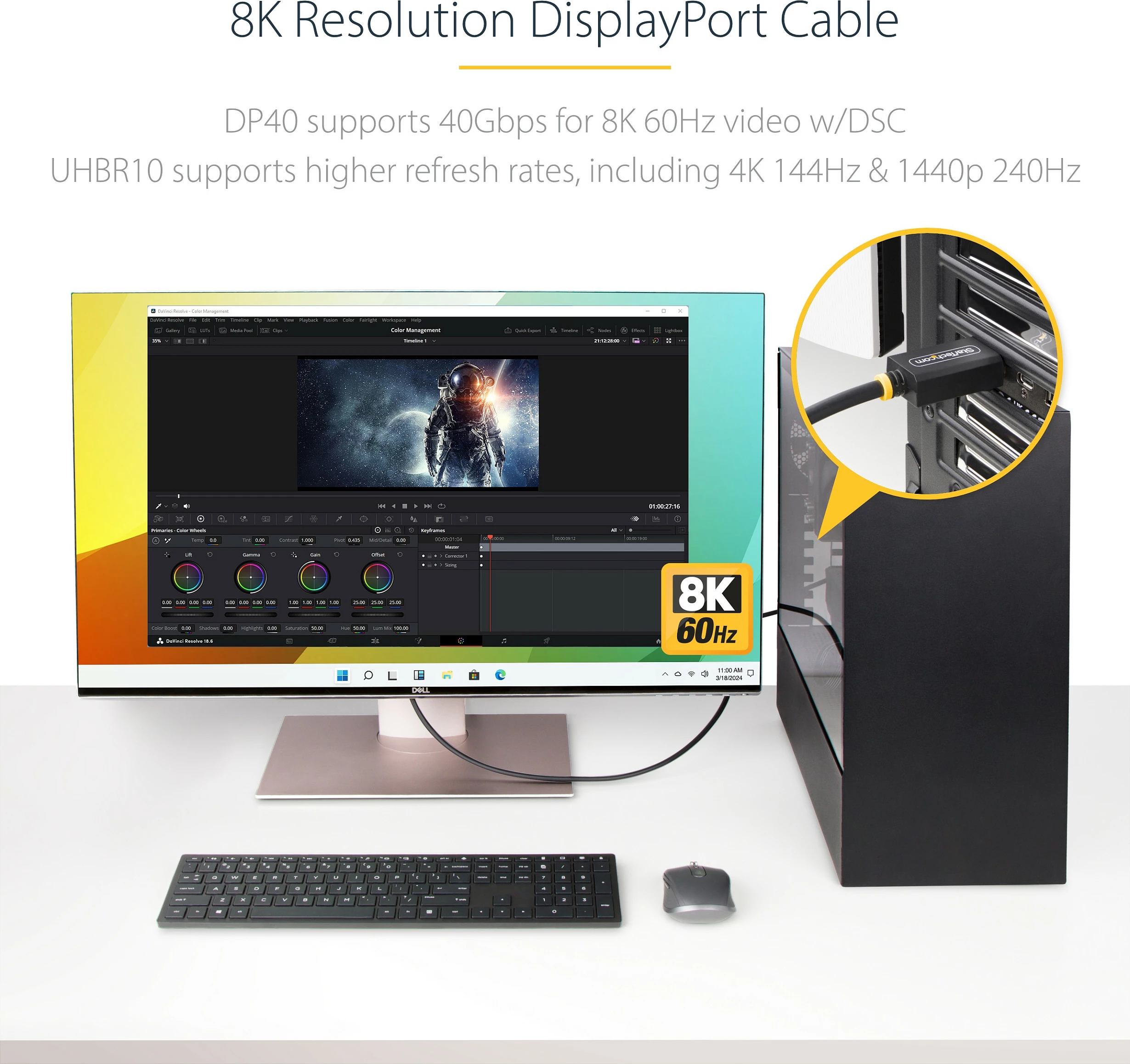 Kabllo DisplayPort StarTech DP 2.1, 2 m, 40Gbps, 8K 144Hz, e zezë