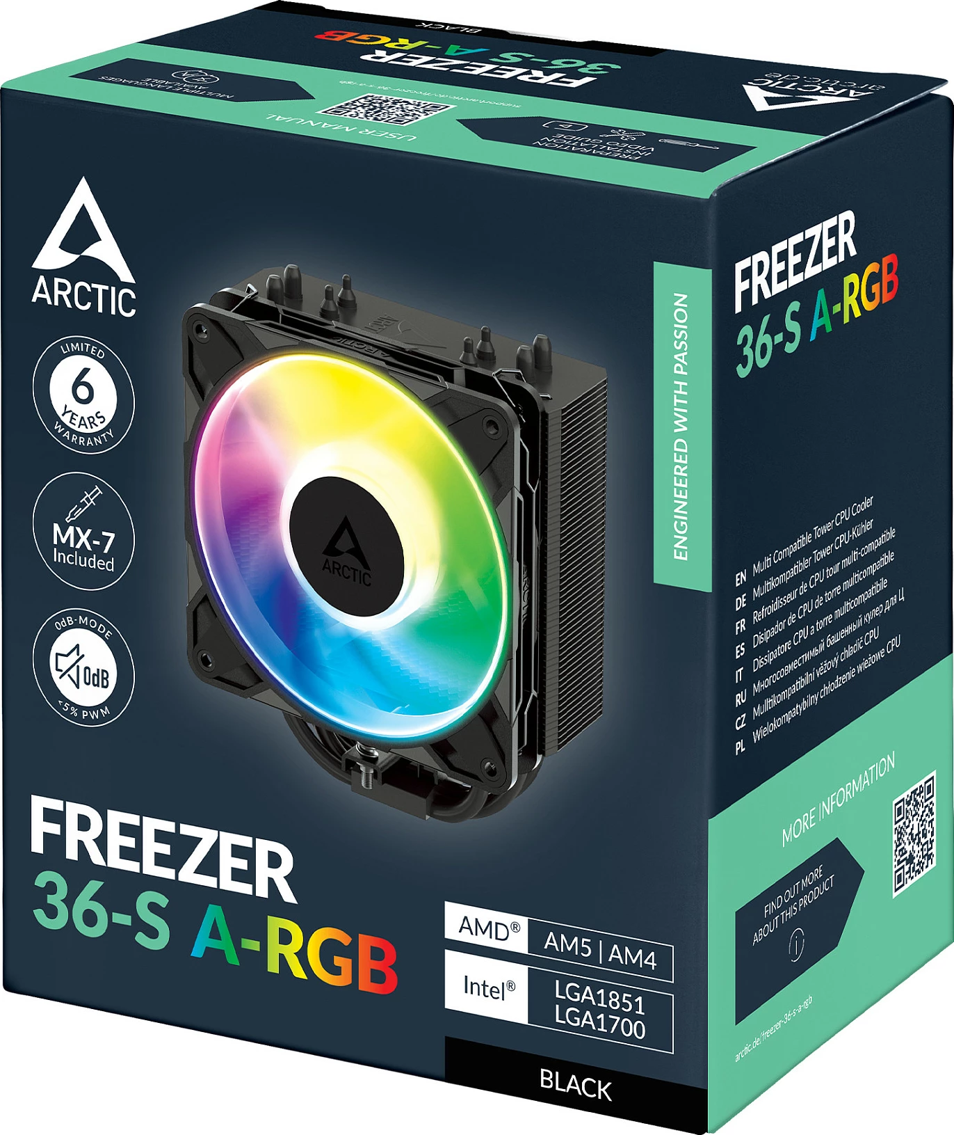 Ftohës CPU ARCTIC Freezer 36-S A-RGB, 120mm PWM, LGA1851/LGA1700/AM4/AM5, i zi