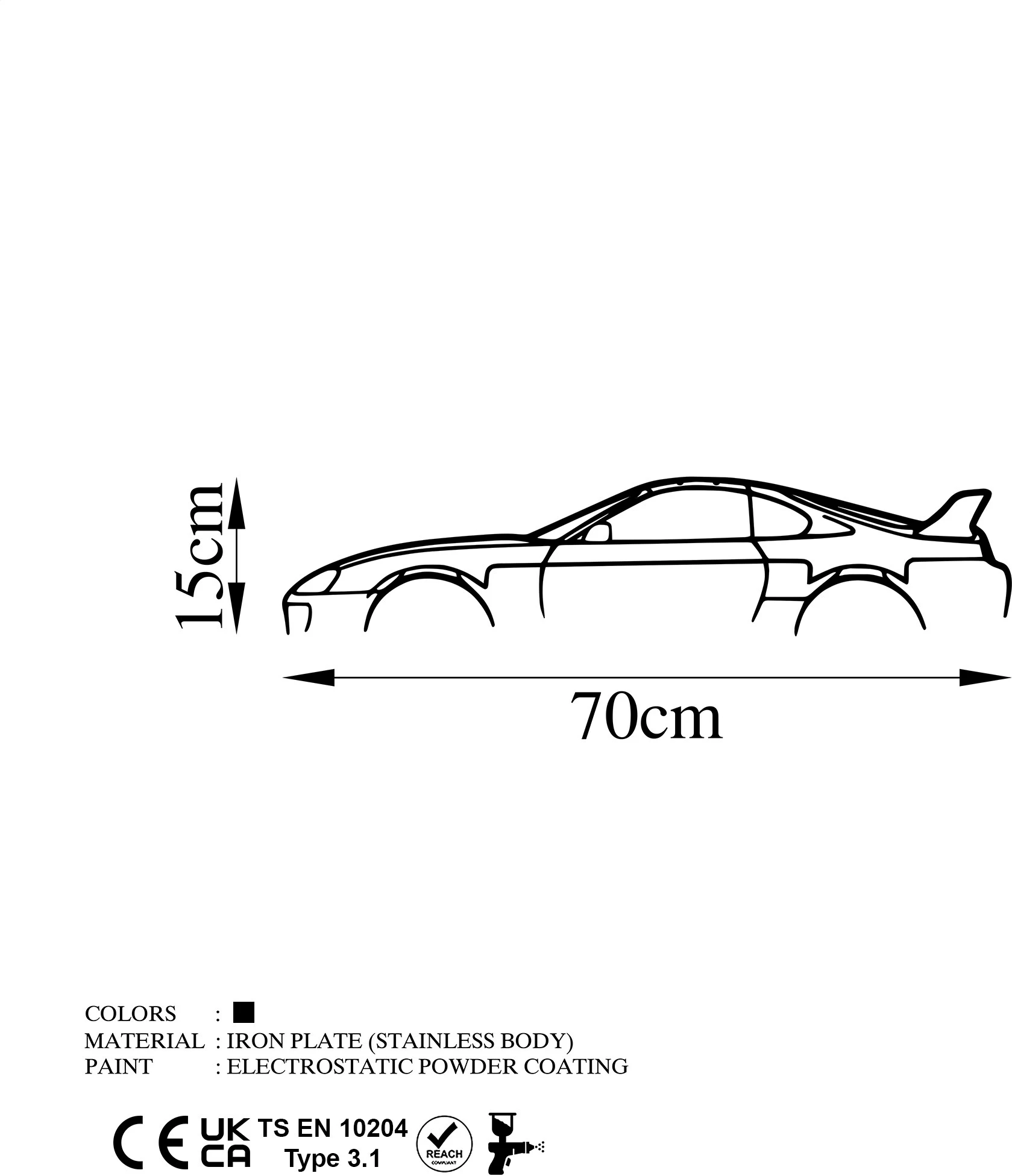 Aksesor dekorativ metalik për mur, siluetë Toyota Supra, Wallity