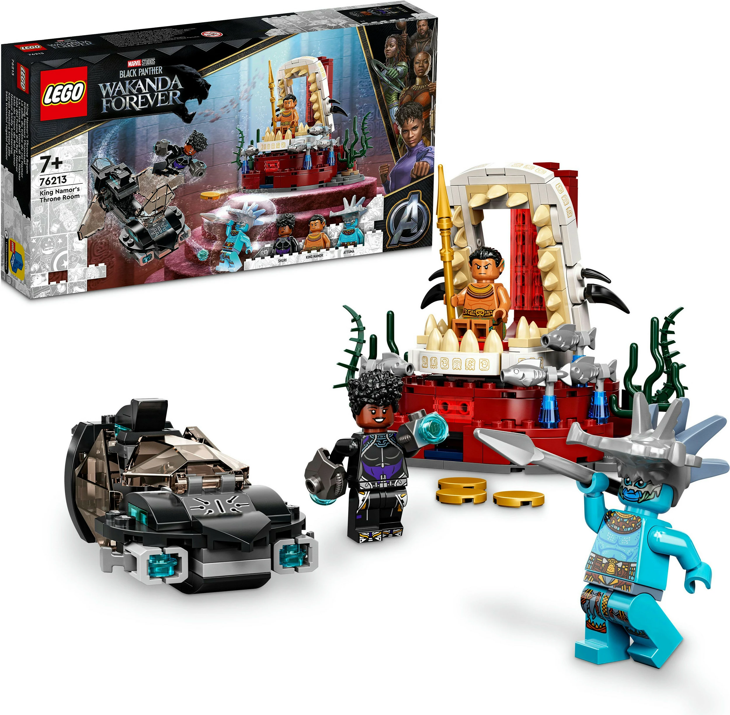 Set ndërtimi LEGO Marvel Avengers King Namor’s Throne Room, 355 pjesë, shumëngjyrësh