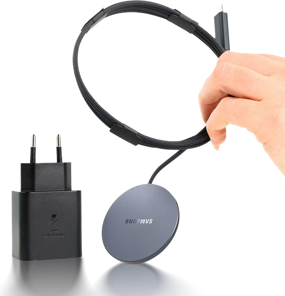 Karikues wireless Samsung EP-P2900TBE Qi2 25W + adapter 45W, kabllo 1.5m, gri (set)