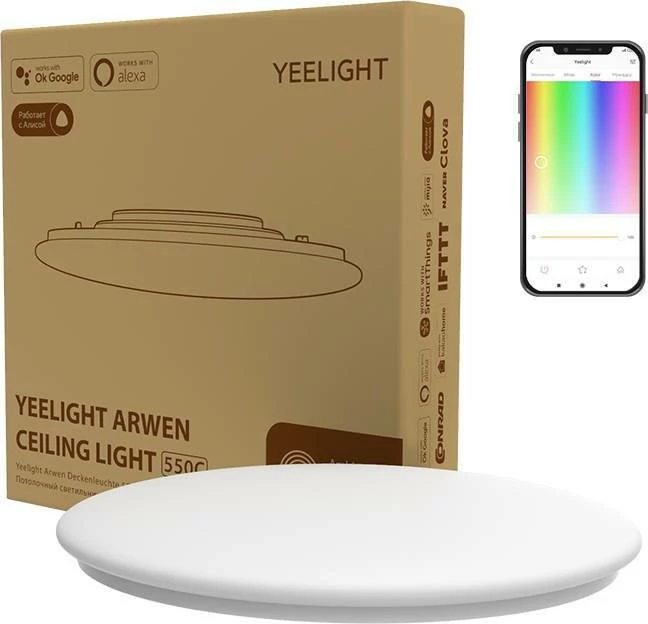 Llambë tavanore smart, Yeelight Arwen 550C YLXD013-C, 50W 4500 lm Ø598 mm, Wi‑Fi Bluetooth, 2700–6500K Ra90, me telekomandë, e bardhë