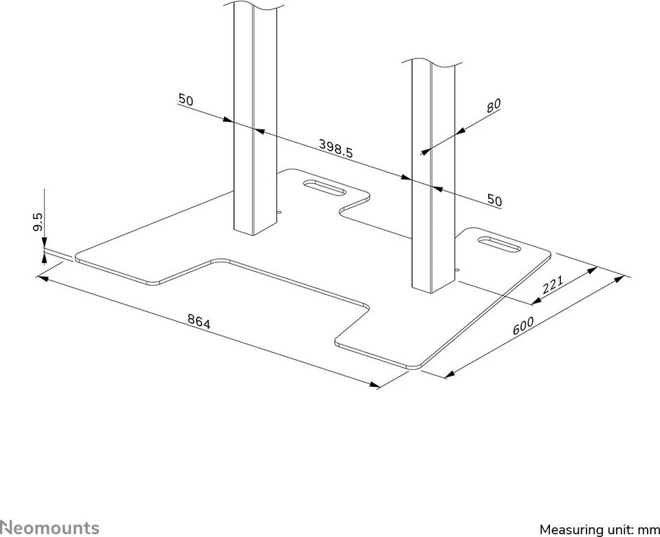 Platformë dyshemeje Neomounts FL55-875BL1, çelik, 864x600mm, e zezë