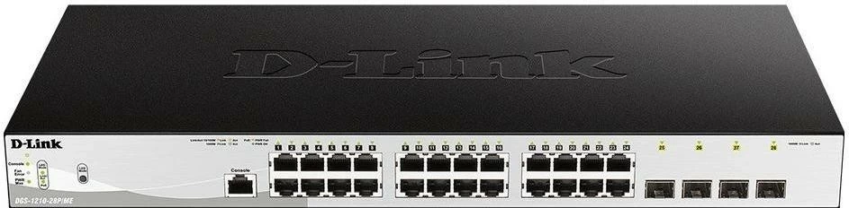 Switch D-link DGS-1210-28P/ME/E, 24 porte PoE, 4 SFP, për rack 19 inch
