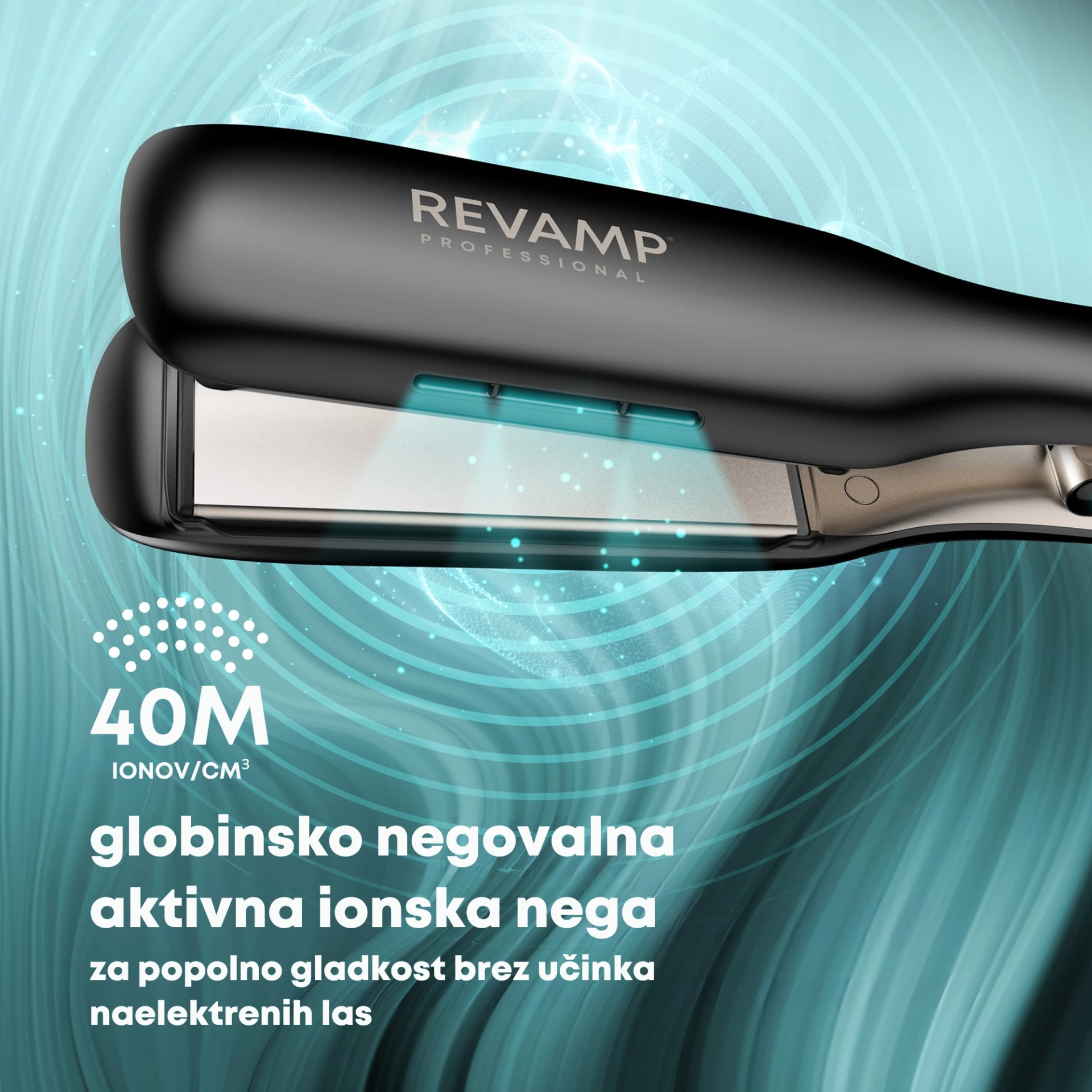 Drejtues flokësh Revamp Enigma Wide Ionic Radiance ST-3000, pllaka 45 mm, 130–235°C, LCD, i zi, me mat silikoni