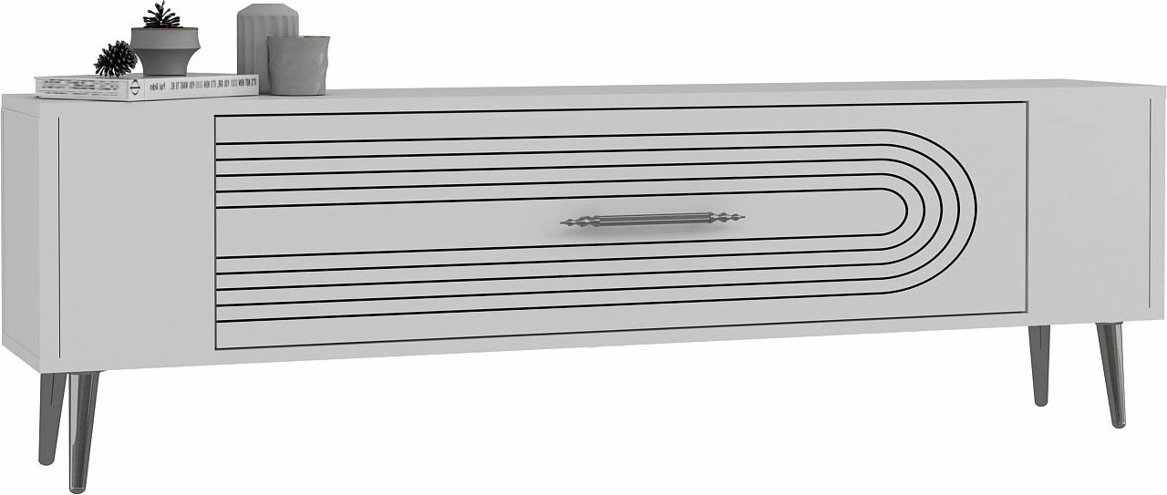 Komodë TV Skye Decor, Retrol3, e bardhë, argjend