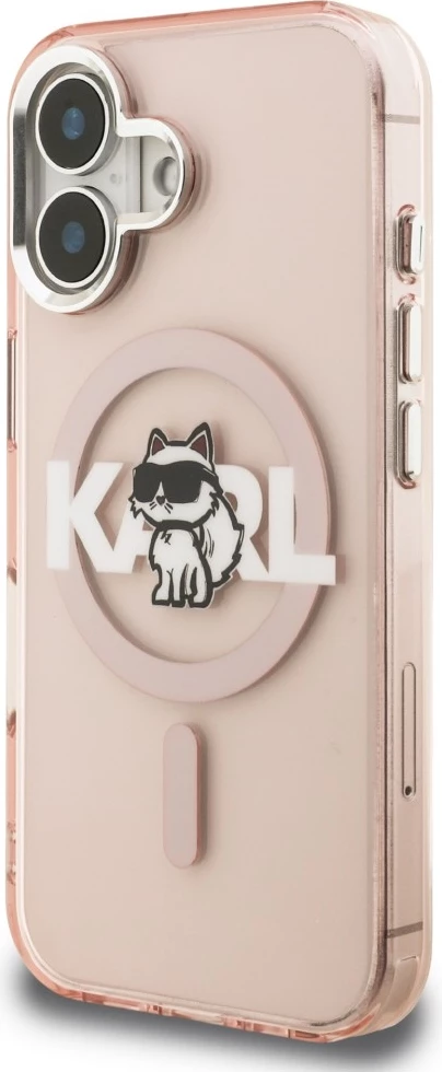 Mbështjellës MagSafe Karl Lagerfeld IML Choupette Head Sketch për iPhone 16, rozë, në kuti