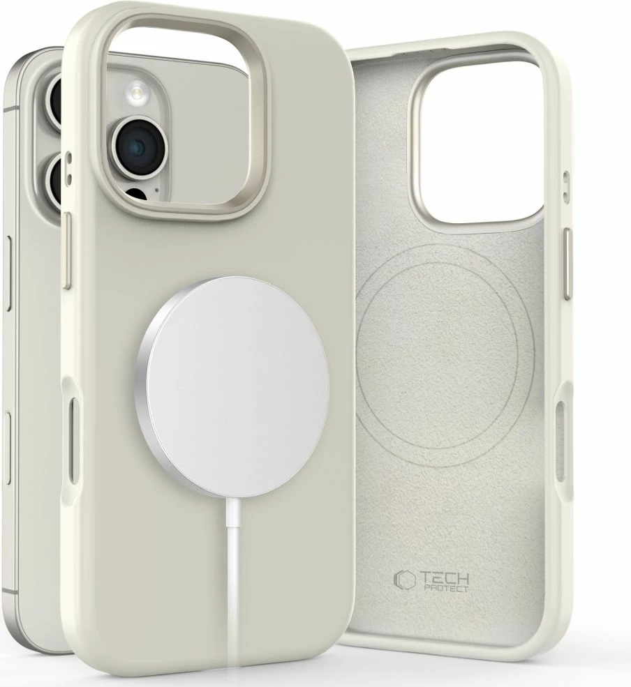 Mbështjellës Tech-Protect Silicone PU MagSafe për iPhone 16 Pro, Bezhe