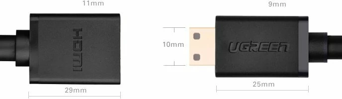 Kabllo adapter Ugreen, HDMI femër në mini HDMI mashkull, 22 cm, e zezë