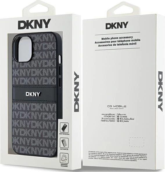 Mbështjellës DKNY Mono Stripe & Metal Logo për iPhone 15 Plus / 14 Plus, e zezë