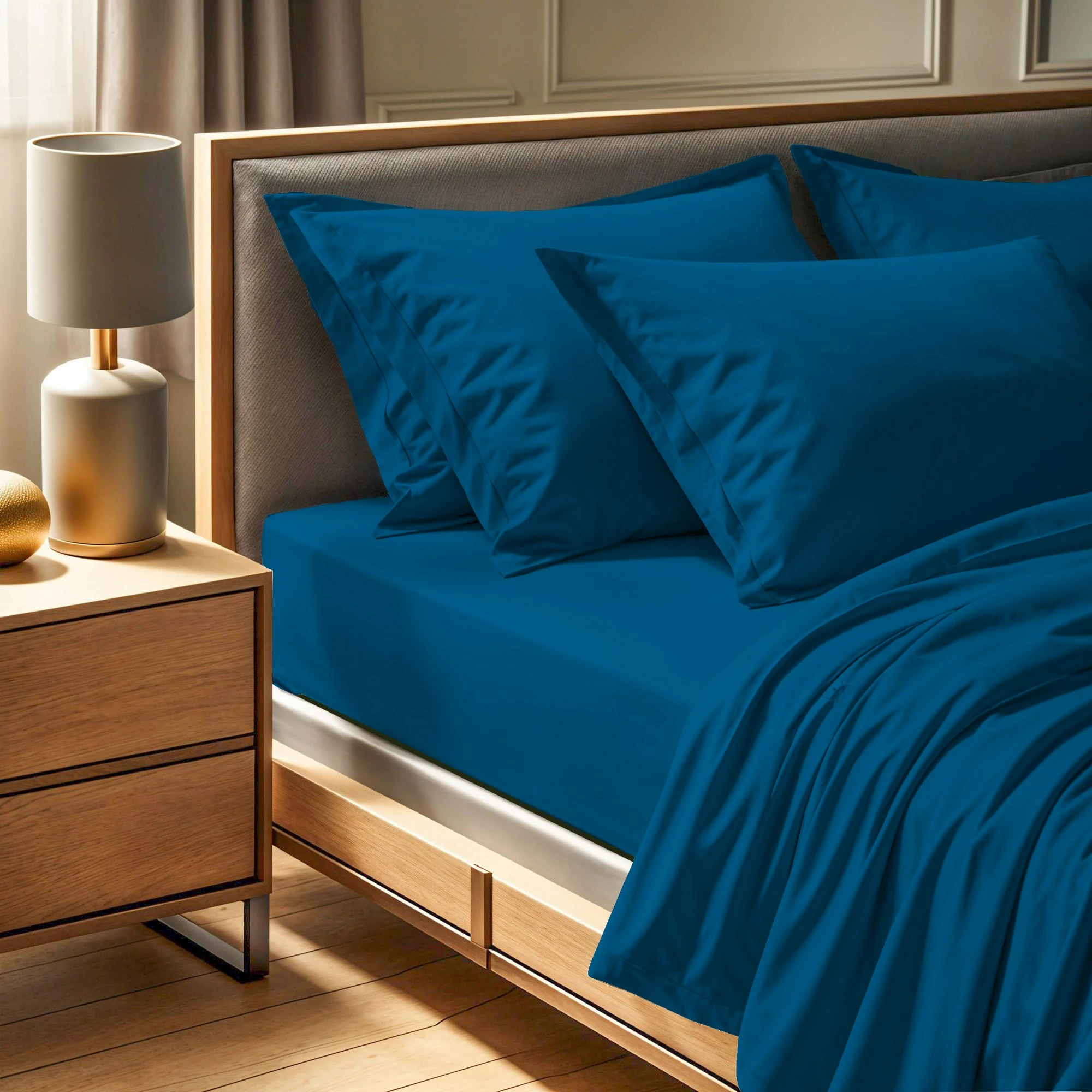 Çarçaf i shtrirë super king, ngjyrë petrol, L'essentiel