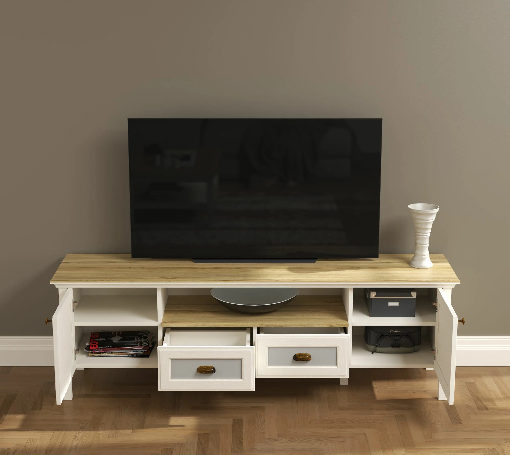 Komodë TV Skye Decor, krem, lis, gri, FRN-21011
