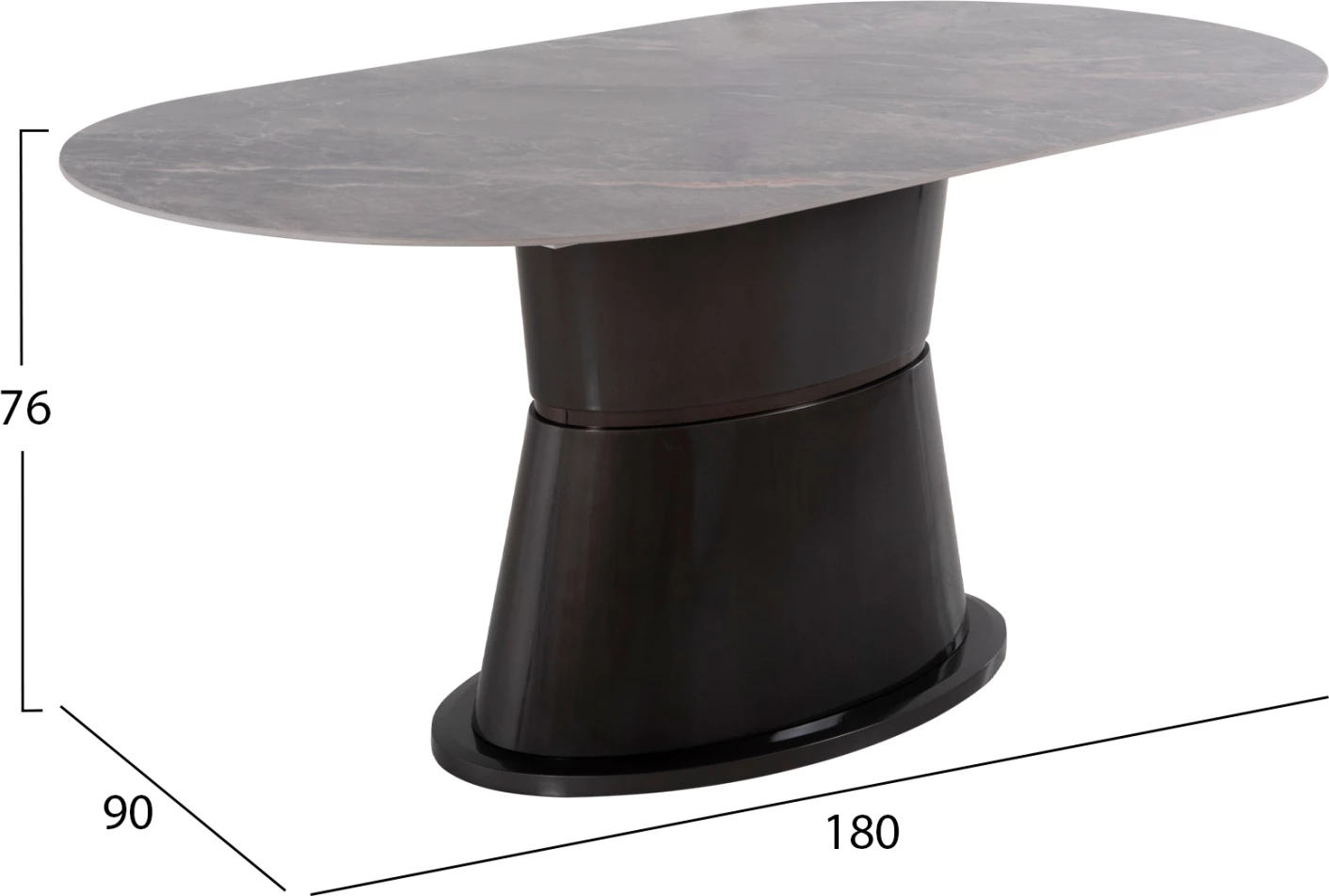 Tavolinë ngrënieje BENT FH9773.01, qeramike, ngjyrë mermeri gri, bazë MDF ngjyrë antracit, 180x90x76 cm