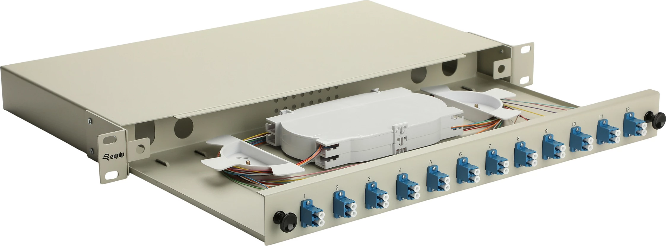 Kuti splicing fiber optik Equip 337201, 12-port, LC Duplex, OS2, 1U, rack 19", gri