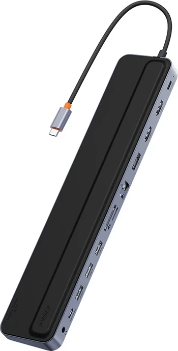 Kasë Baseus EliteJoy Gen2 12në1, USB-C, 2xHDMI, 3xUSB 3.0, PD, DP, SD/TF, RJ45, Type-C, 3.5mm, Gri e errët