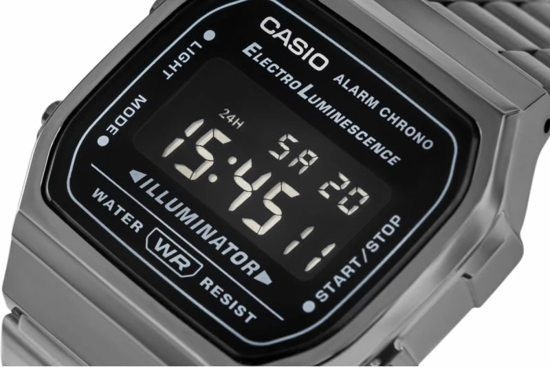 Orë dore digjitale CASIO A168WEGG-1BEF, grafit, në kuti