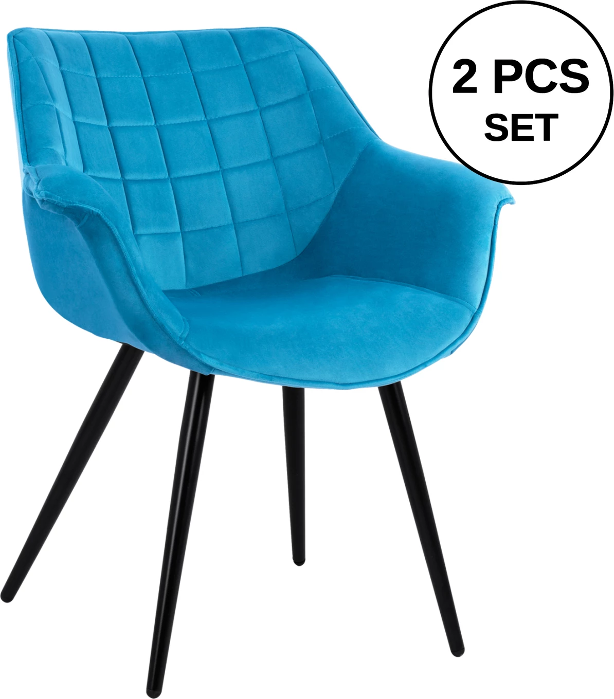 Karrige me krahë Benjamin nga kadife turkuaz me këmbë metalike FH8682.09 69x68x78 cm., set prej 2 copë