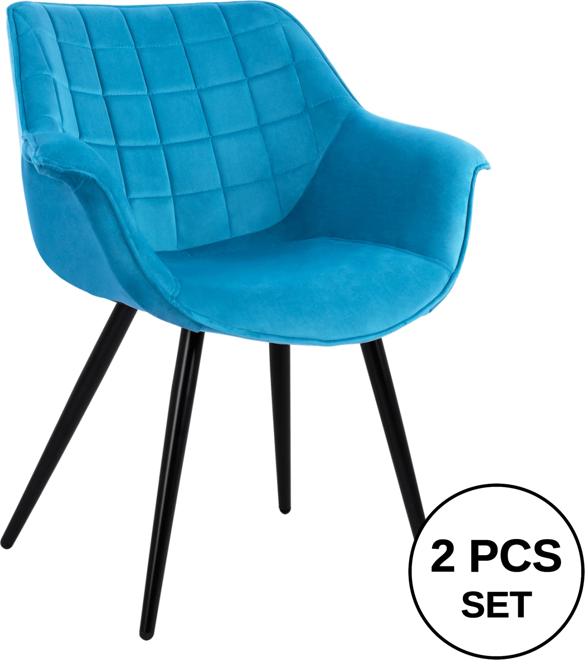 Karrige me krahë Benjamin nga kadife turkuaz me këmbë metalike FH8682.09 69x68x78 cm., set prej 2 copë