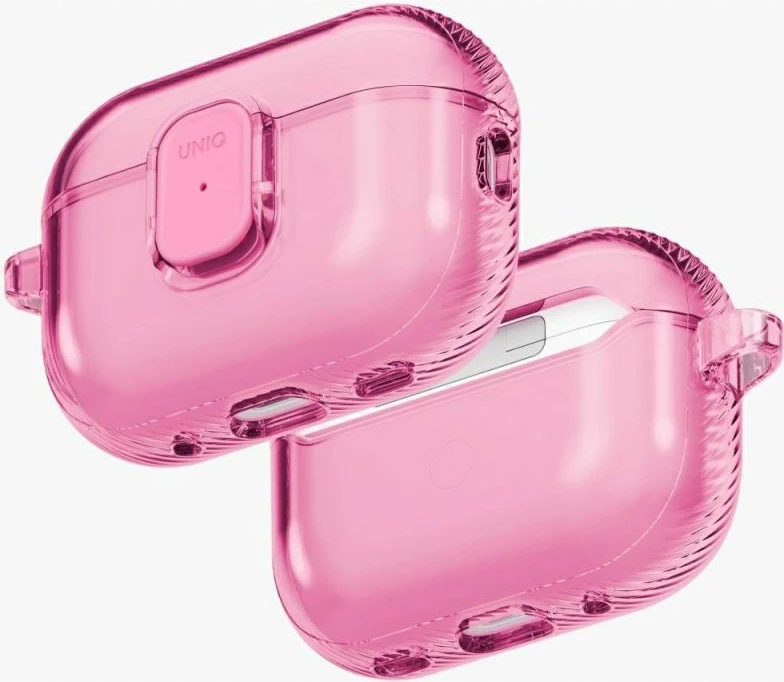 Kutí AirPods Pro 3 UNIQ Glase Pro Lock, rozë, me karabiner