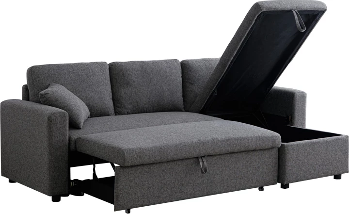 Këndore krevate me hapësirë për depo, ngjyrë antracit, 223x146x85cm