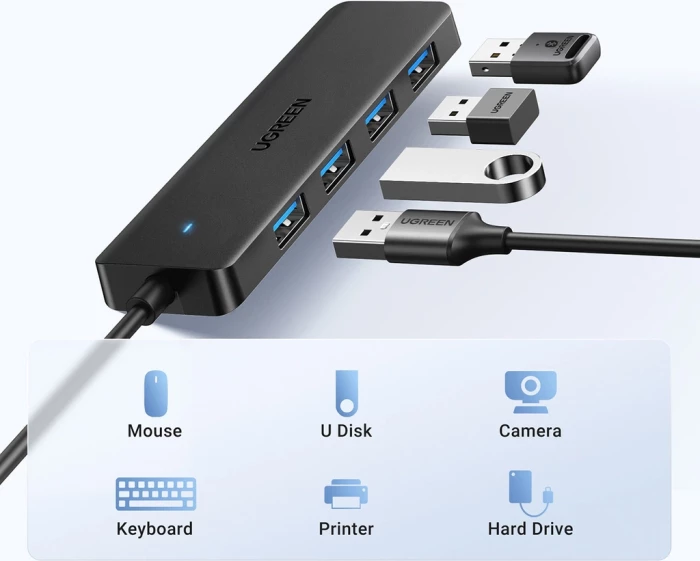 Hub USB UGREEN 35574, 4-port USB 3.0, kabllo 1 m, zi