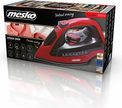 Hekur me avull Mesko MS5031, pllakë qeramike, rezervuar 400 ml, 3000W, kuqe/zezë