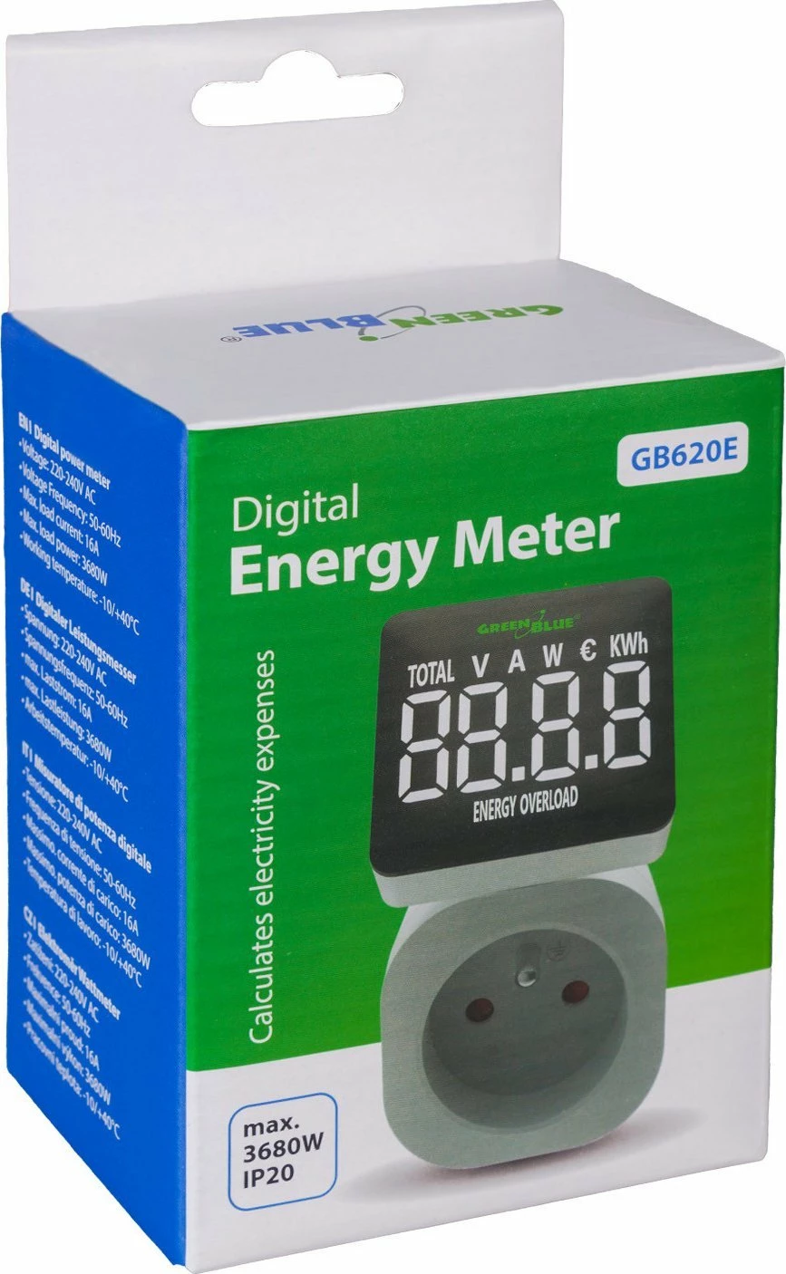 Matës energjie (wattmetër) GreenBlue GB620 E, 16A, max 3680W, me memorie, i bardhë