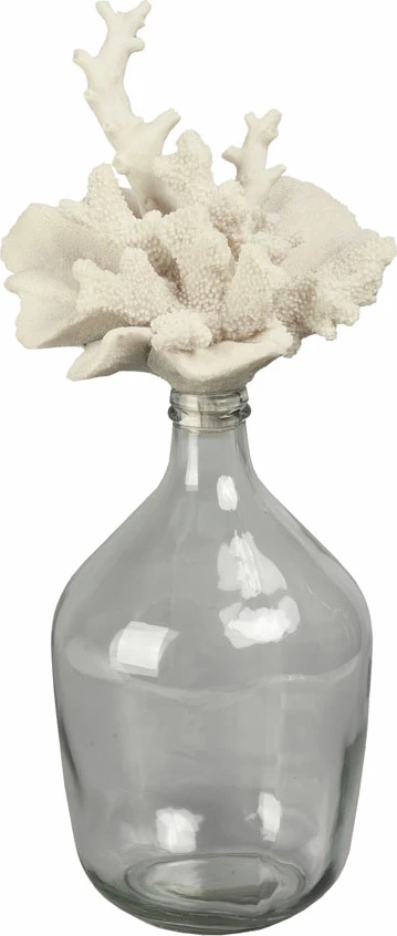 Shishe dekorative Coralli me kapak korali, xham transparent, polirezine bezhë, 27x24x65cm
