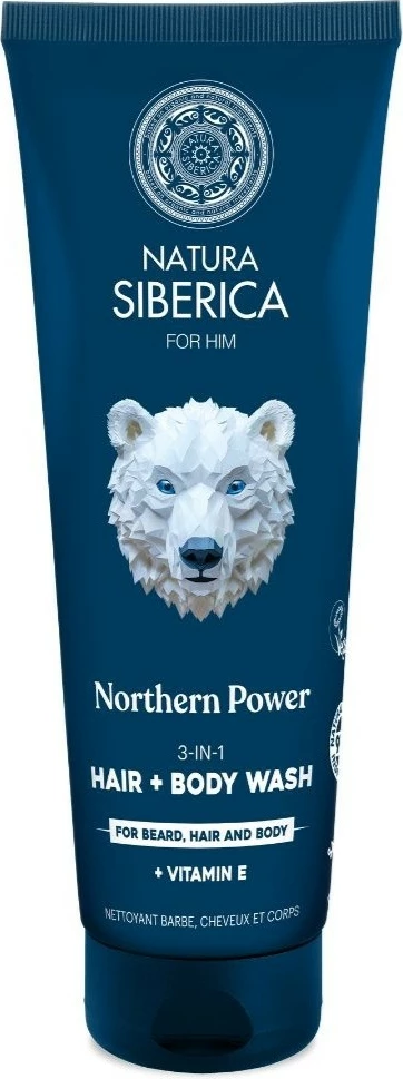 Shampon 3-në-1 për meshkuj Natura Siberica For Real Men për flokë, mjekër dhe trup, 200ml