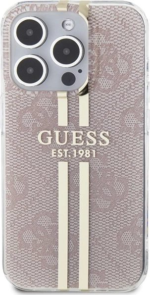 Mbështjellës Guess IML 4G Gold Stripe për iPhone 14 Pro Max, Rozë
