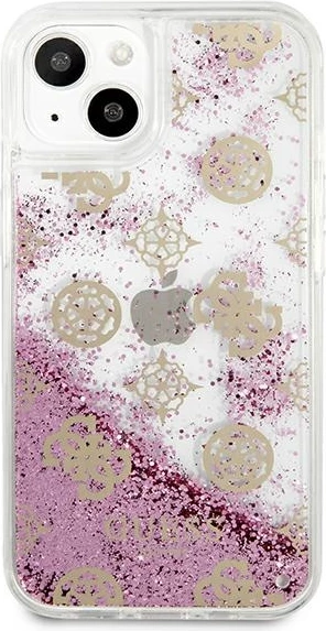 Mbështjellës Guess Peony Liquid Glitter për iPhone 13 mini 5.4", Rozë