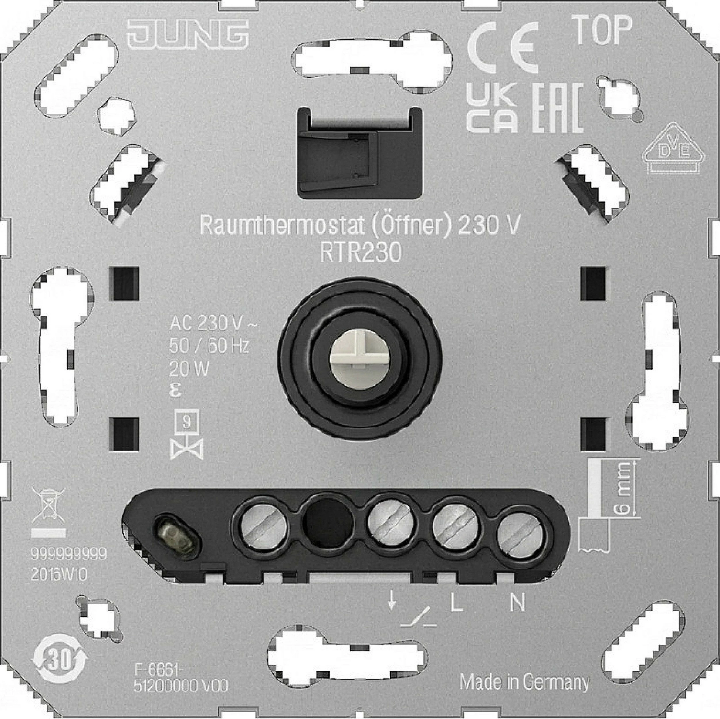 Termostat dhome Jung RTR230, 230 V, kontakt hapës (Öffner), gri