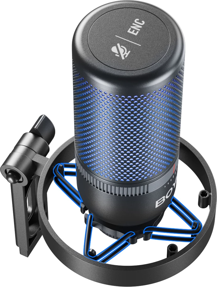 Mikrofon BOYA K3 me kabllo USB-C, 48 kHz/16-bit, superkardioid, RGB, me stativ tavoline & pop filter, i zi