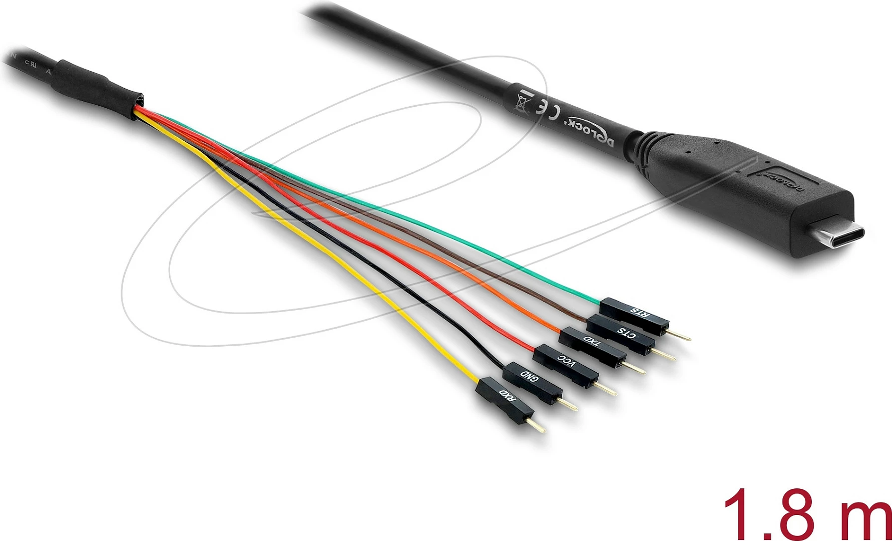Kabllo konverteri USB-C në UART TTL 3.3V DeLOCK, 1.8m, 6-pin, 5V output, e zezë