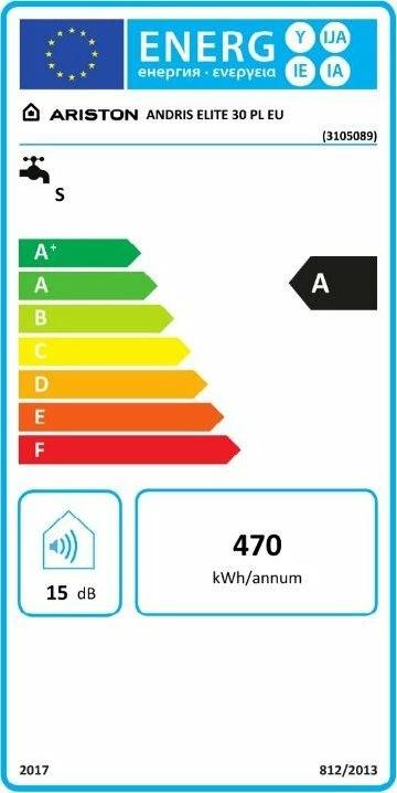 Bojler elektrik Ariston Andris Elite 3105089, 30 L, 2 kW, montim vertikal nën lavaman, bardhë/zi